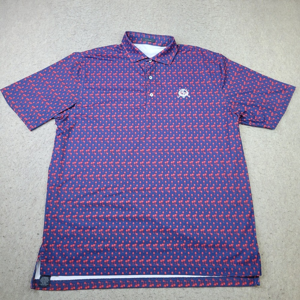 Turtleson Golf Polo Shirt Mens XL Blue Wine Glass Allover Short Sleeve Logo